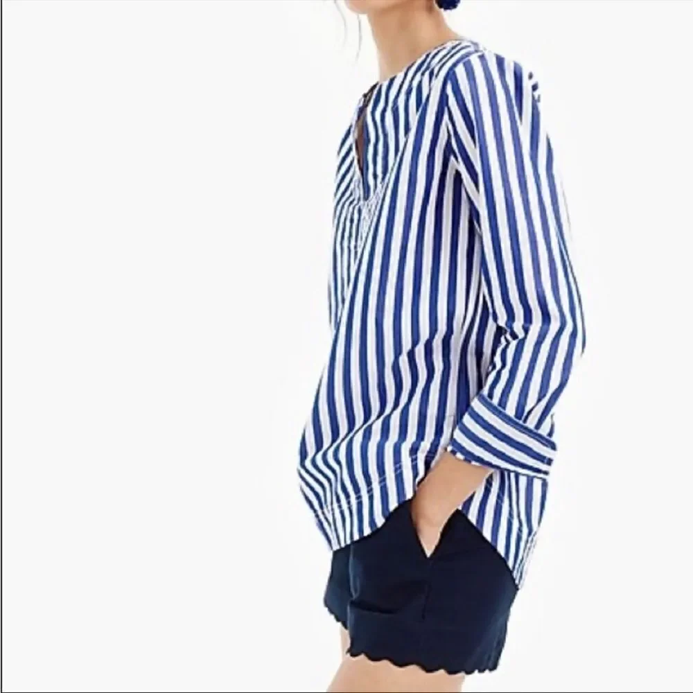 J. Crew Bold Stripe Cotton Poplin Tunic Blue